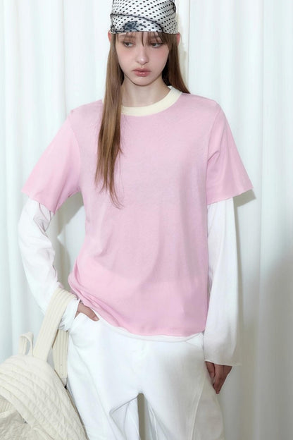 Fake Two-Piece Contrast Long Sleeve T-shirt