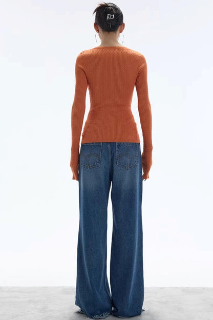 Vintage Sunset Orange Knit Cardigan