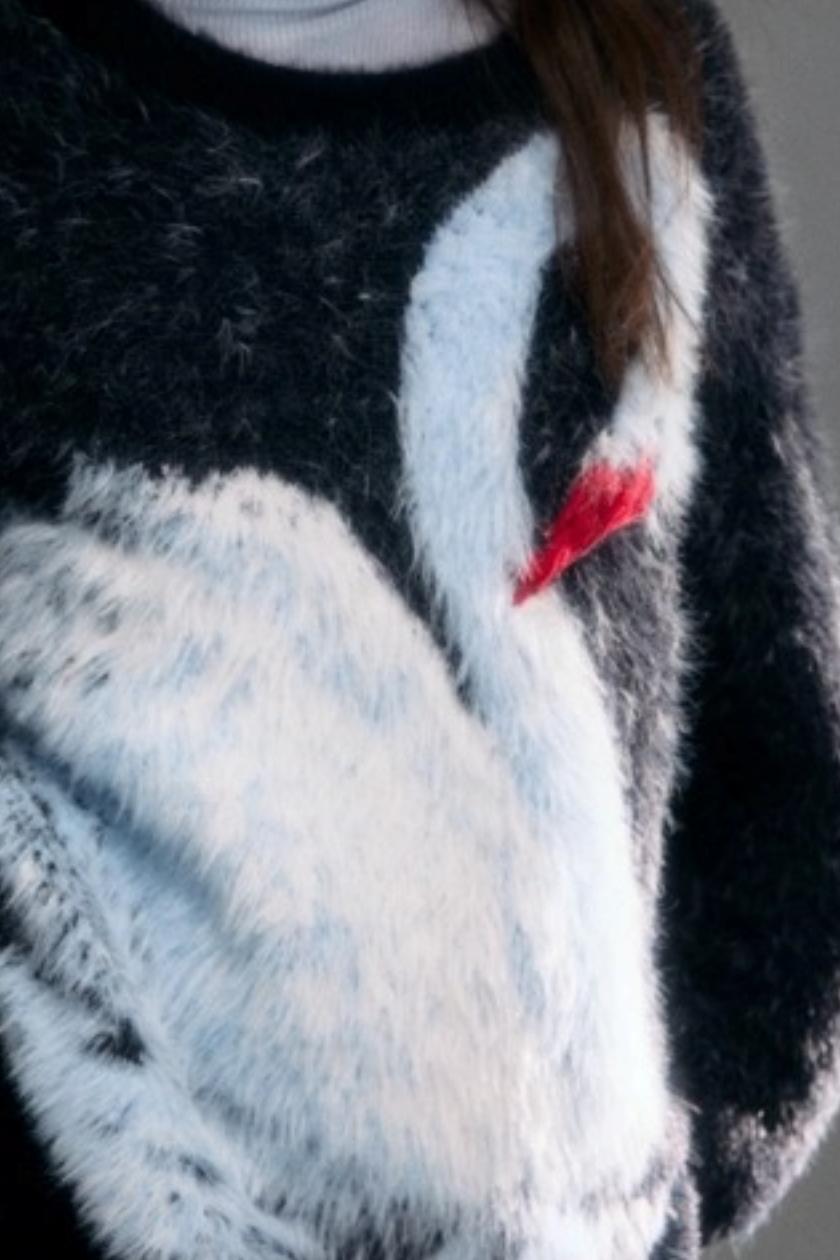 Moonlight Swan Faux Velvet Sweater