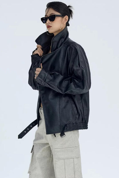 Retro Lychee Pattern Leather Jacket