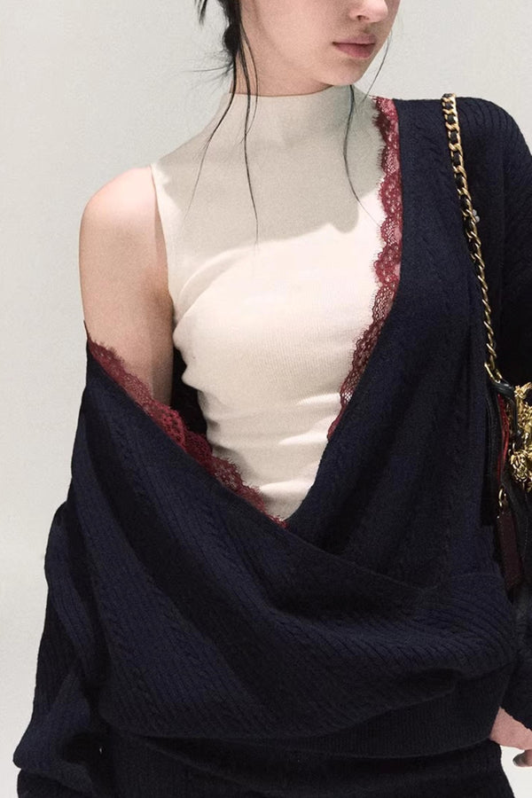 Silk-Gloss Wool Lace Sweater Set-Up