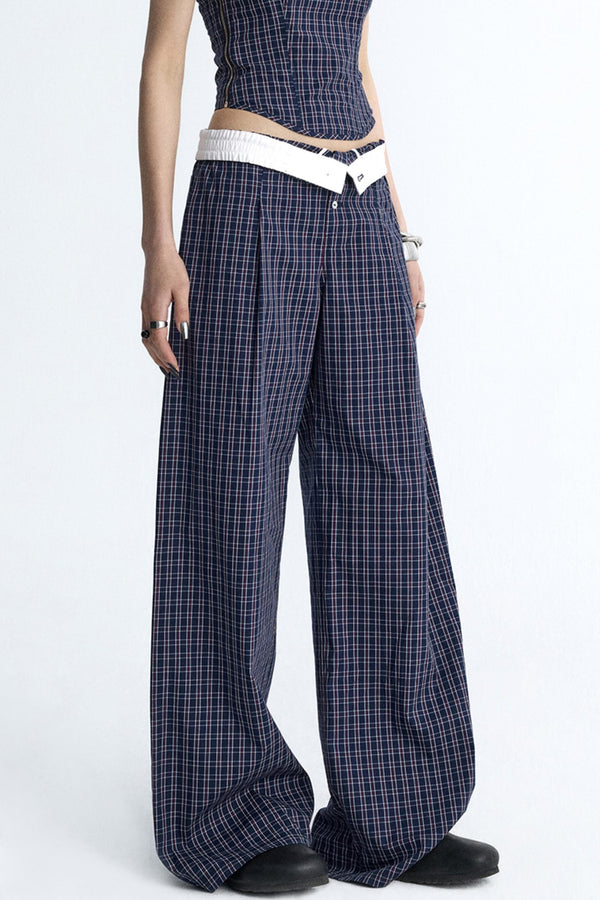 Blue Plaid Summer Pants Set-Up