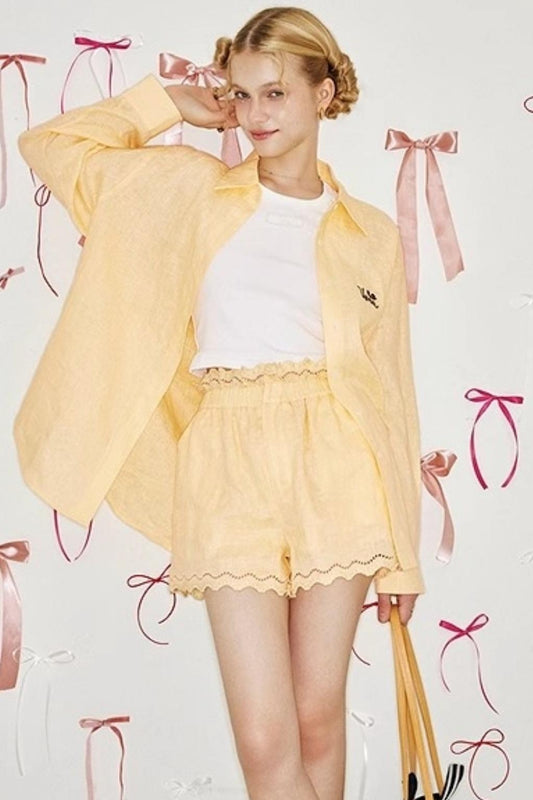 Lace Ensemble Shirt And Shorts Set-Up