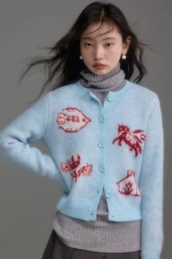 Color-Blocked Wool Blend Cardigan