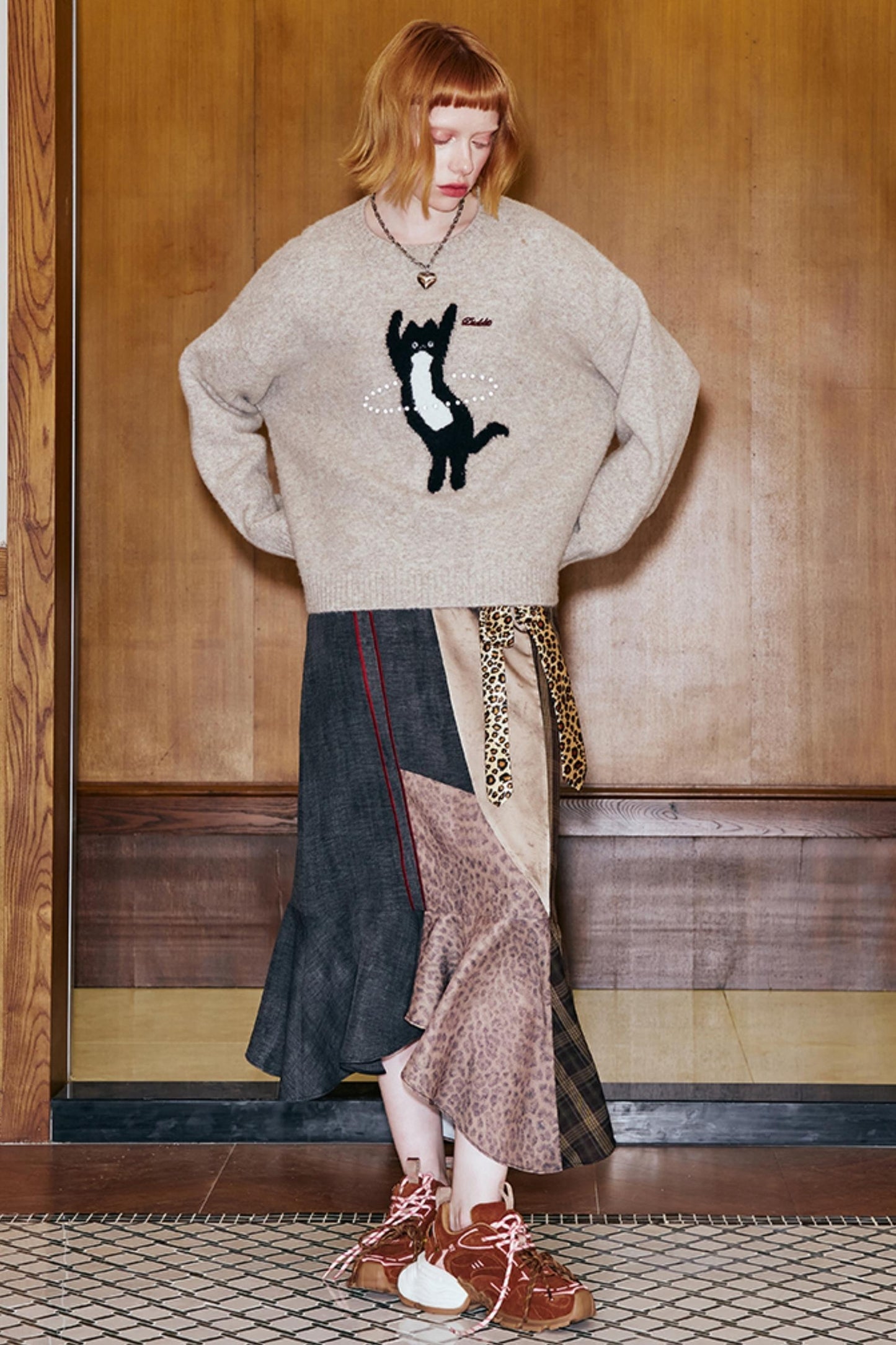 Laser Beaded Knitted Cat Top