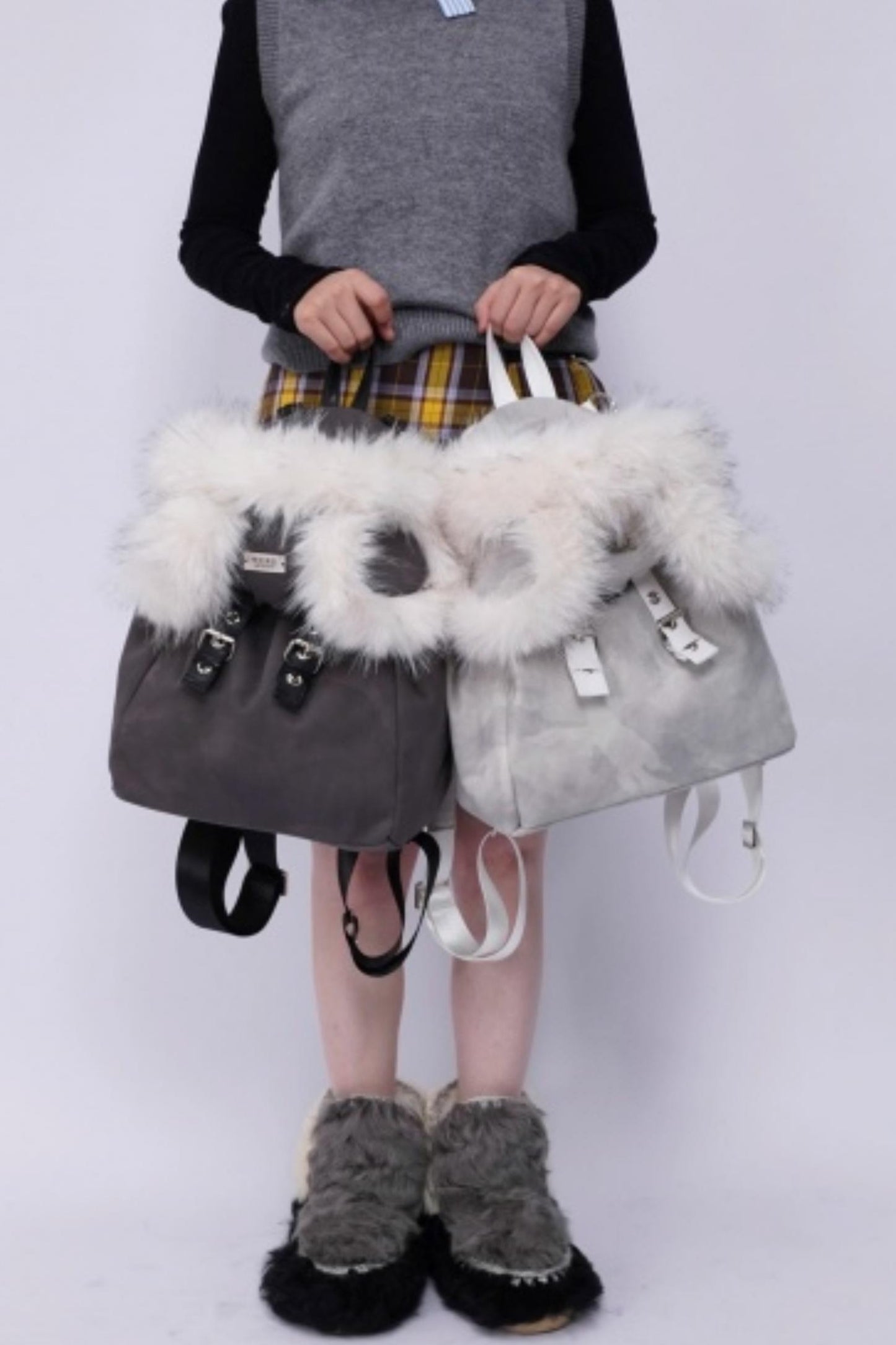 Furry Bear Crossbody Backpack