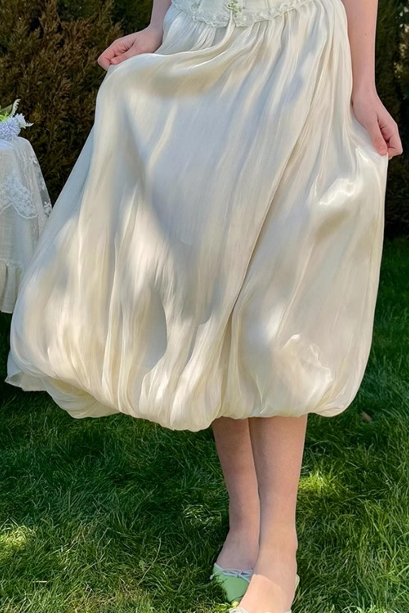 Satin Slim Fit Vintage Skirt Shirt Set-Up