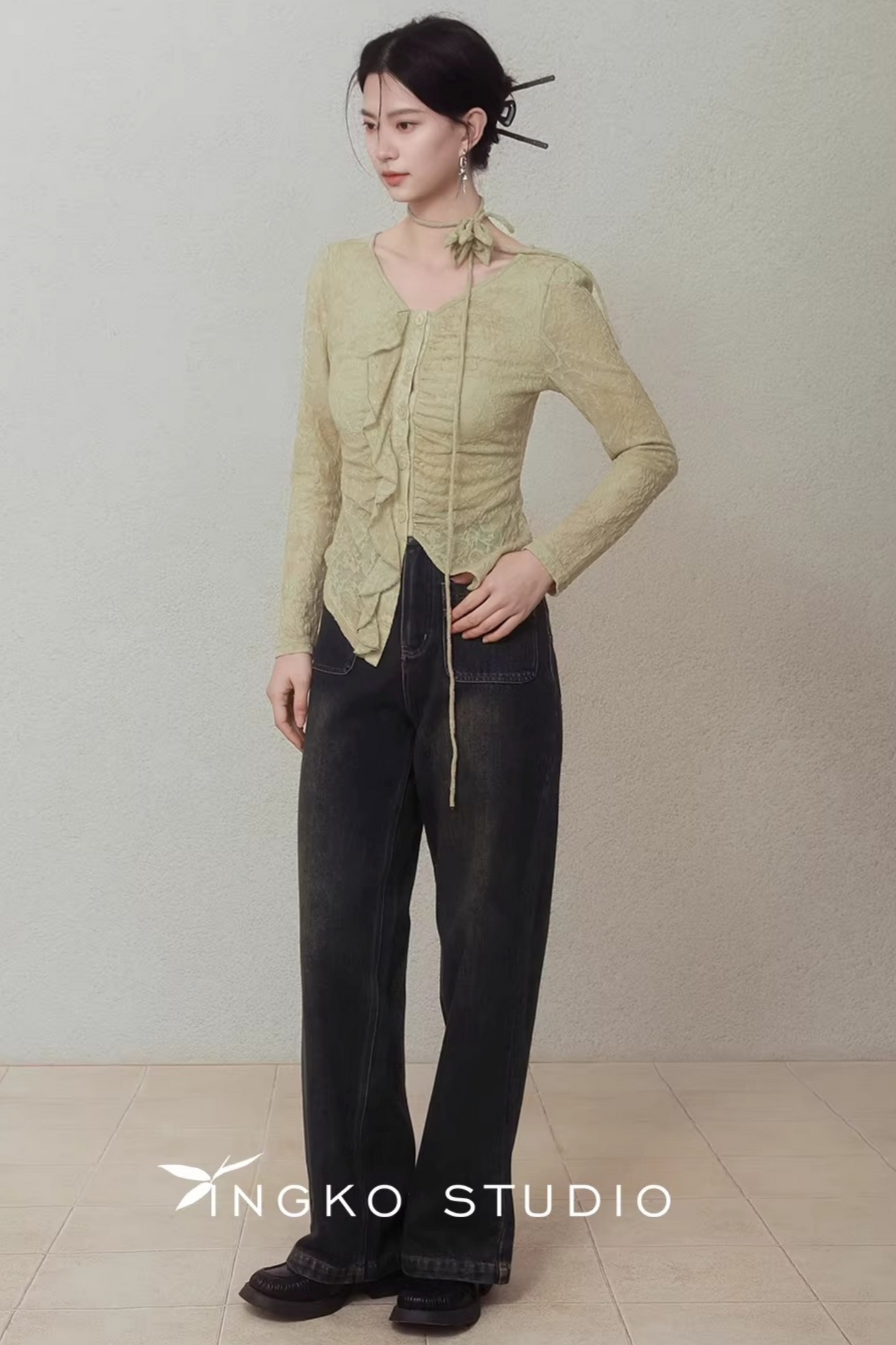 Spring Bud Green Floral Top