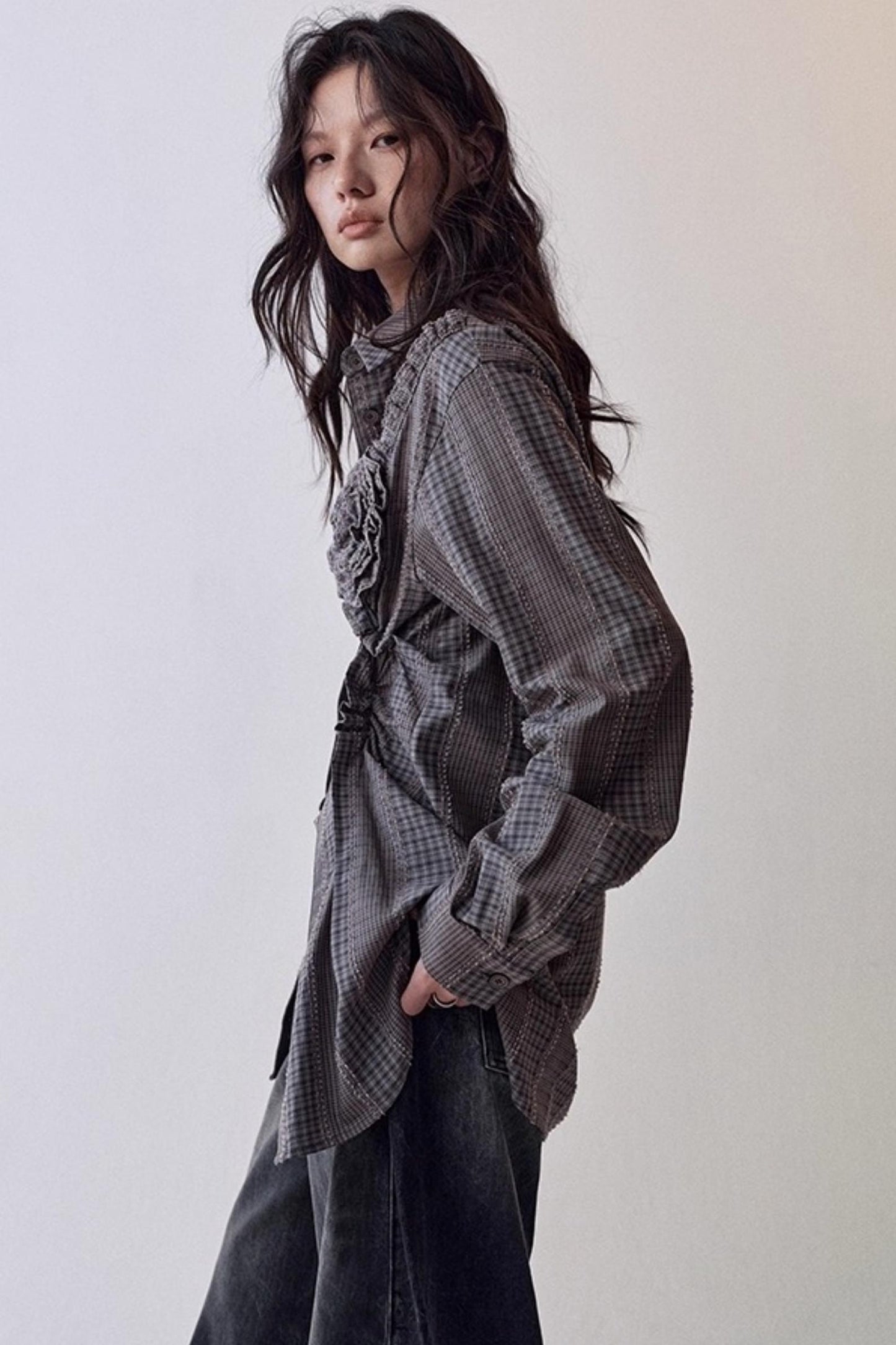 Petal Plaid Flower Shirt Set-Up