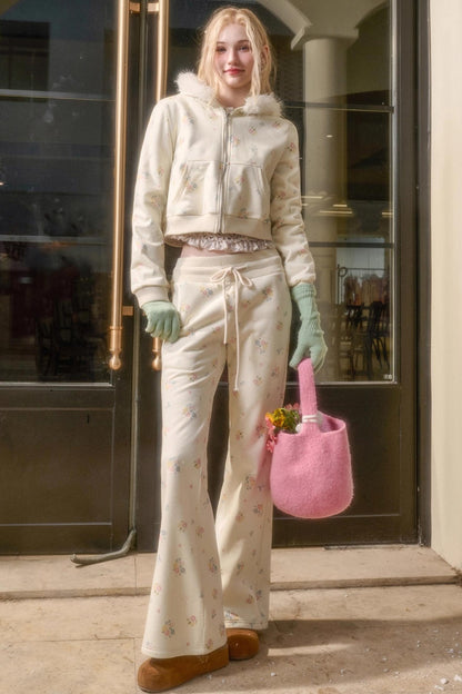 Floral Milky Way Fur Collar Jacket Set-Up