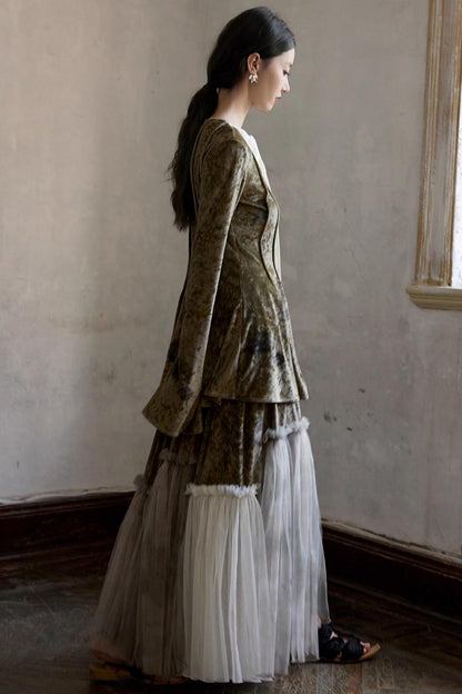 French Velvet Long Sleeve Lace-up Top