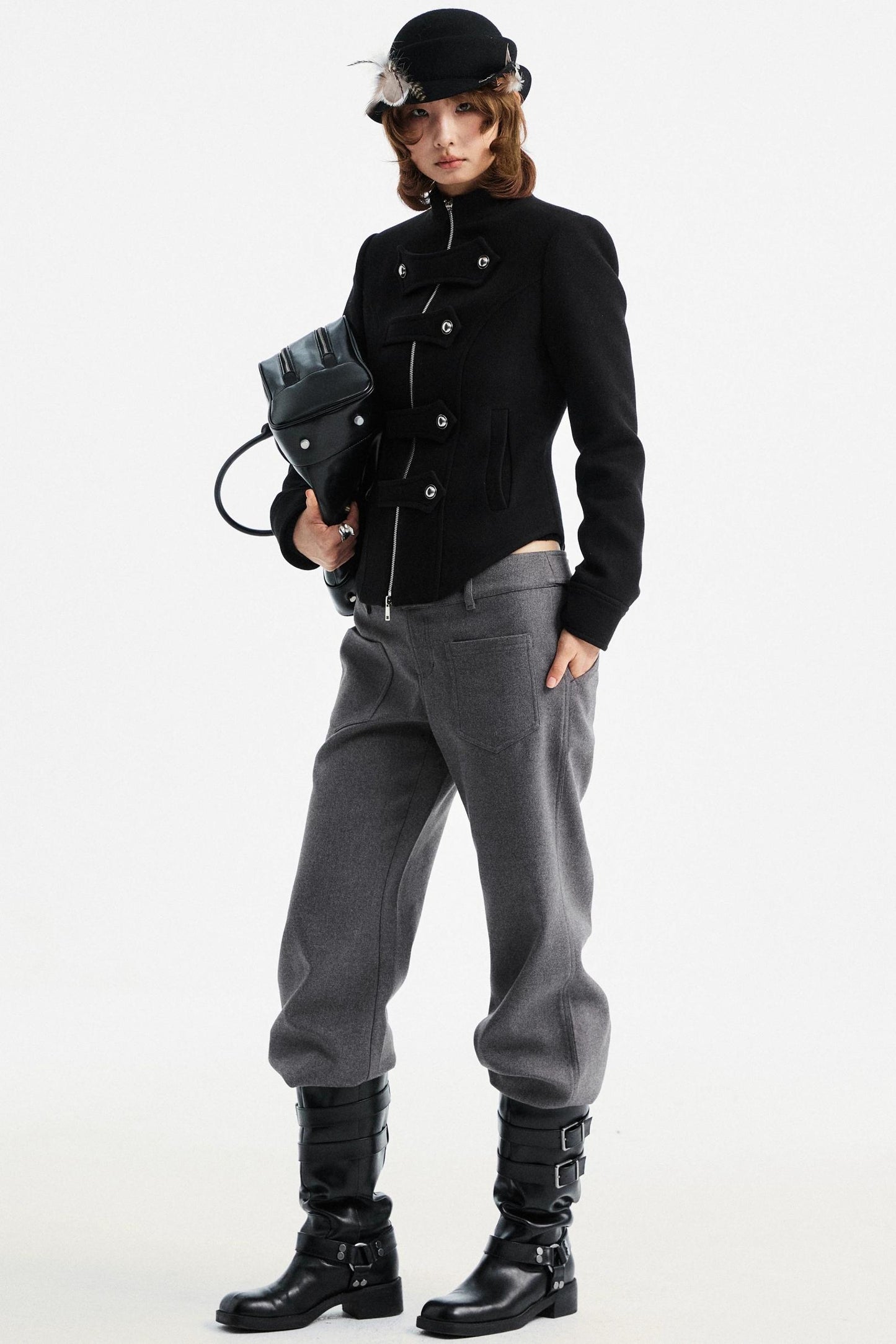 Gray Tapered Flared Pants