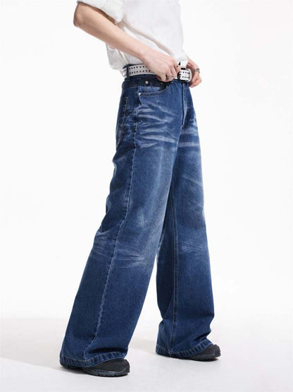 Wrinkle Processing Wide Washed Jeans