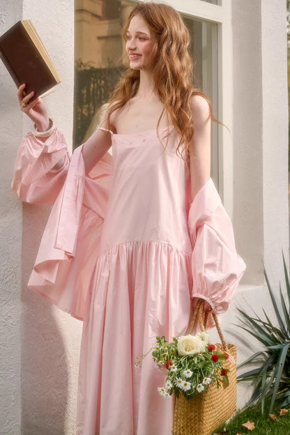 Baby Pink Cotton Dress Set-Up