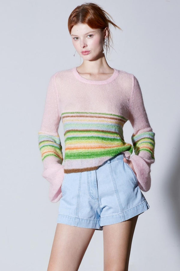 Mohair Silky Wool Rainbow Lantern Sleeve Sweater