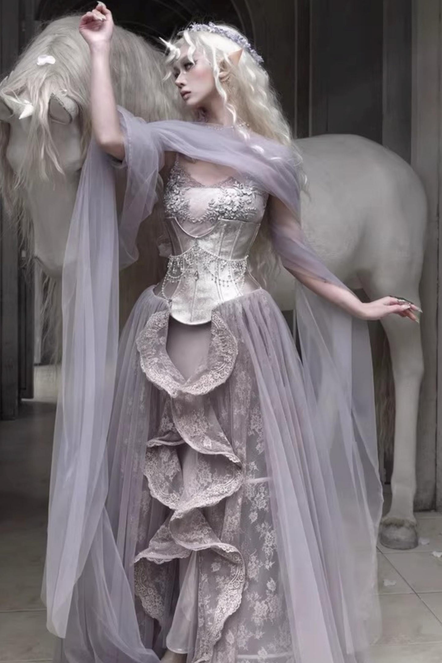 Moonlight Silver Corset Top Set