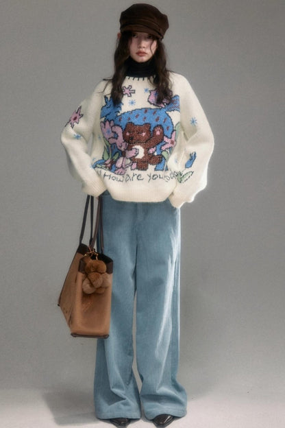 Plush Animal Jacquard Sweater