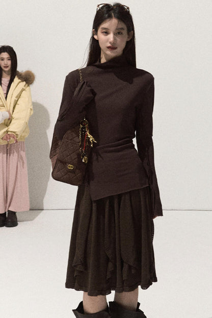 Wool Jacquard Ruffle Skirt