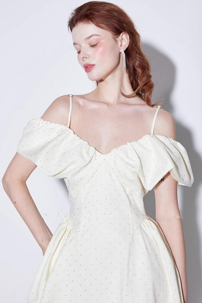 Rhinestone Puff Sleeve Dress