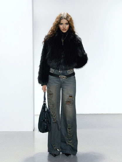 Black Eco Fur Coat