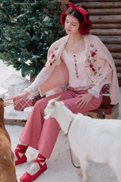 Berry Knit Lace Top Skirt Set-Up