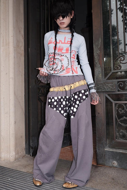 Multi-Waisted Polka Dot Wide-Leg Pants