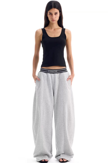 Contrast Ribbed Wide-Leg Pants