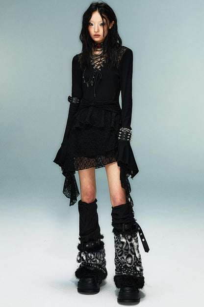 Dark Punk Goth Skinny Ruffle Dress