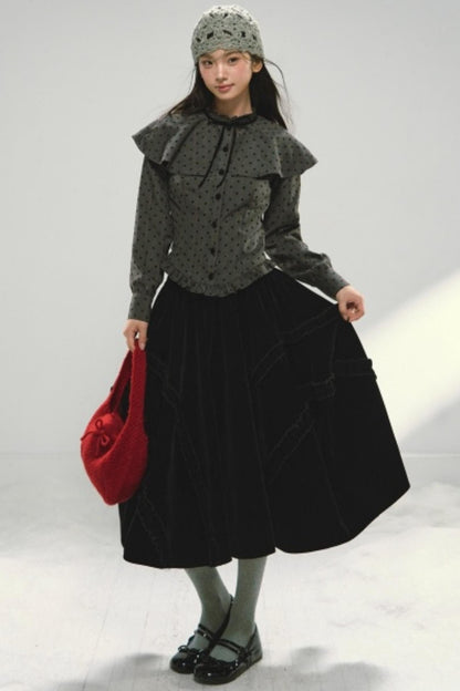 Velvet Ruffled Floral Skirt