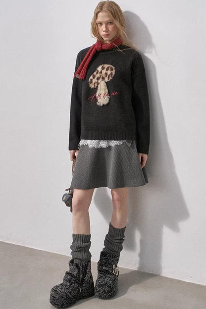 Mushroom Letter Knit Sweater