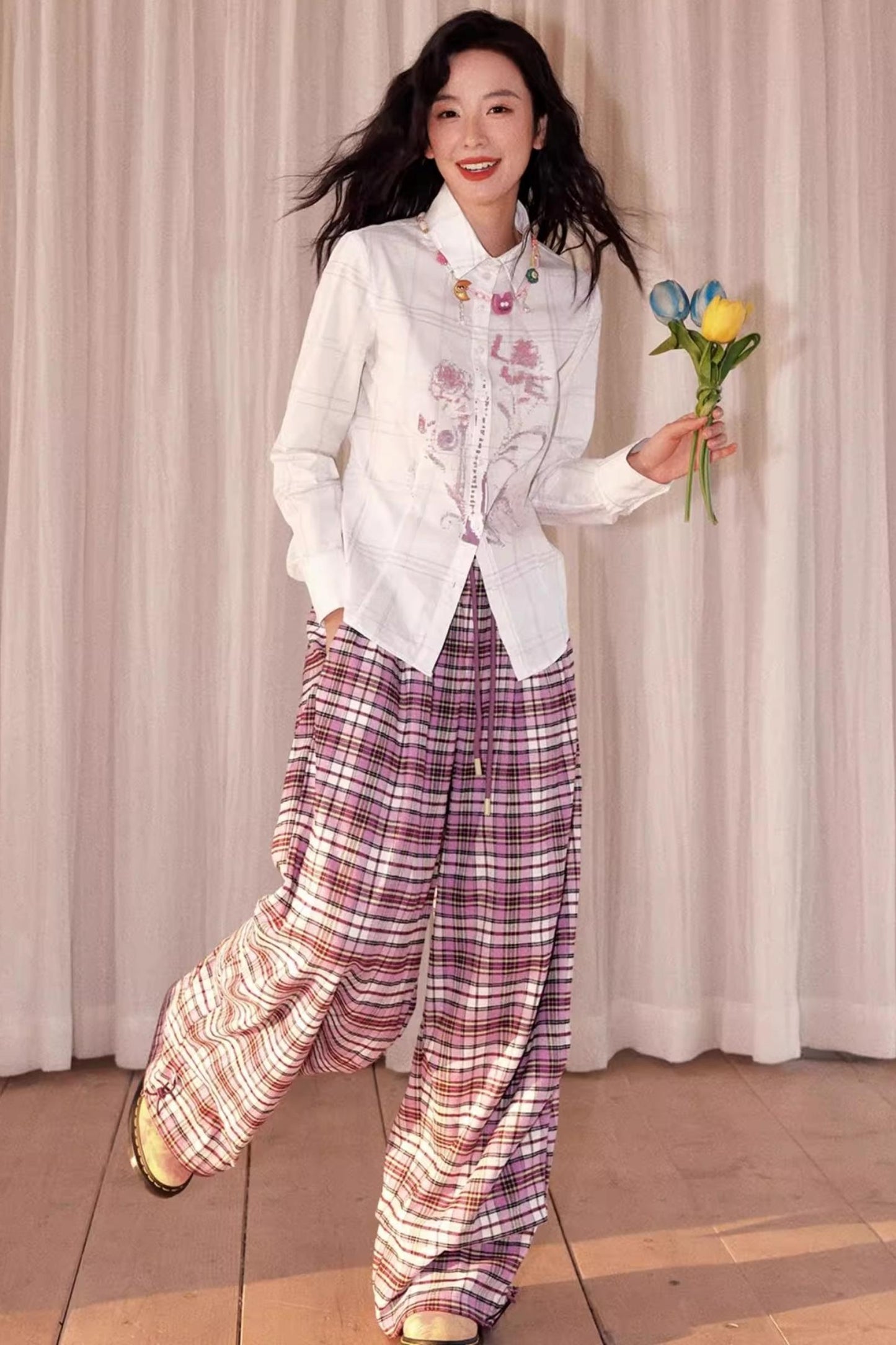 Flower Grid Print Shirt