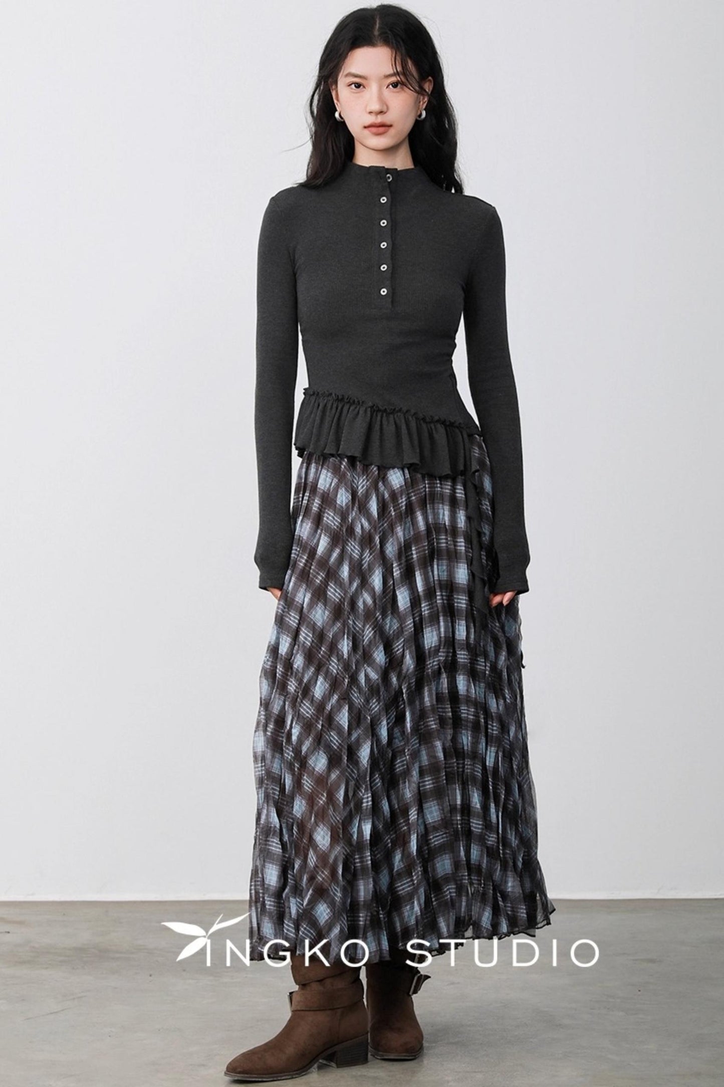 Blue Plaid Gauze Skirt