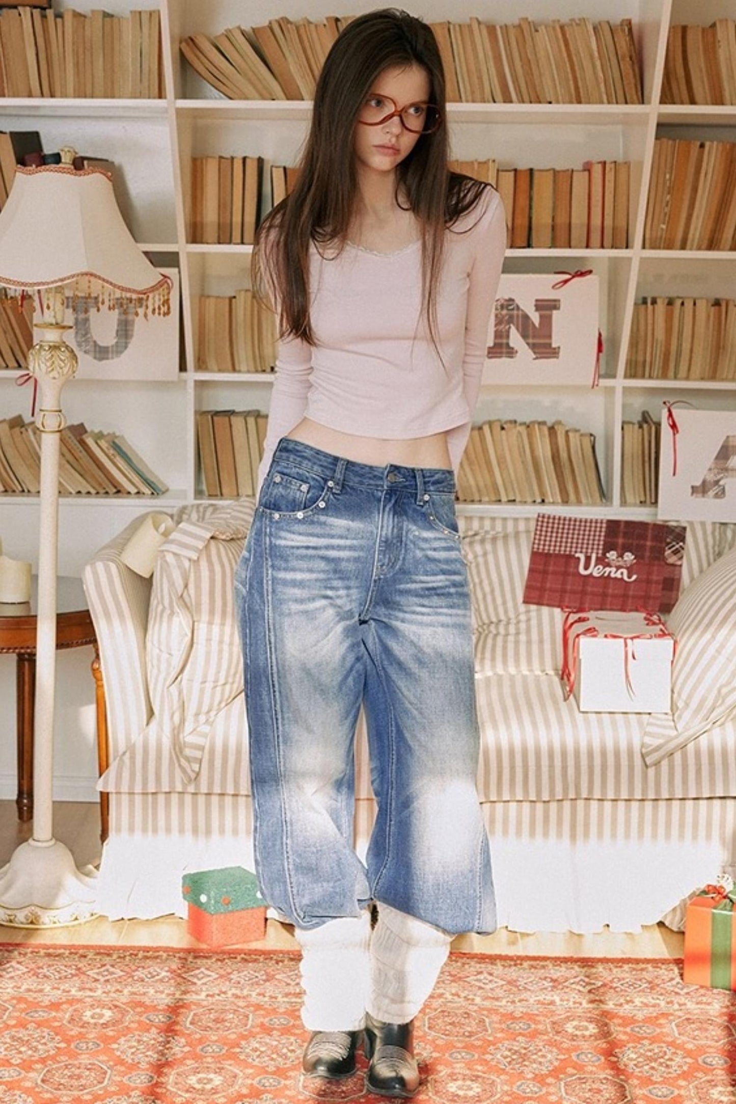 Blue Distressed Denim Pants