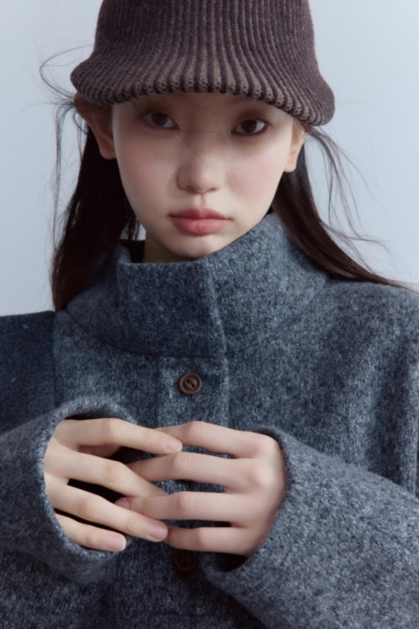 Carbon Gray Plush Wool Knit Set-Up