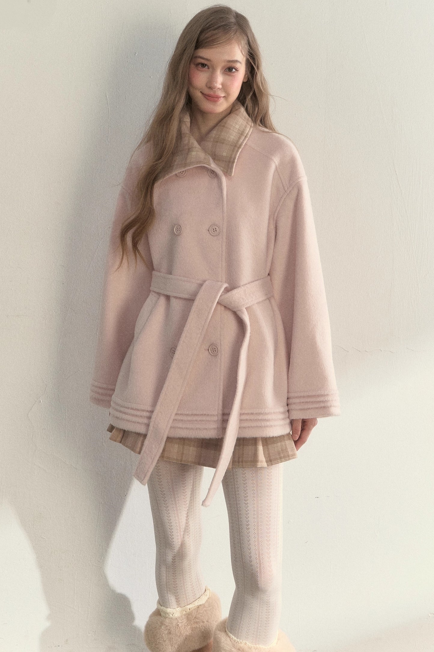 Plaid Double-Breasted Wool Coat