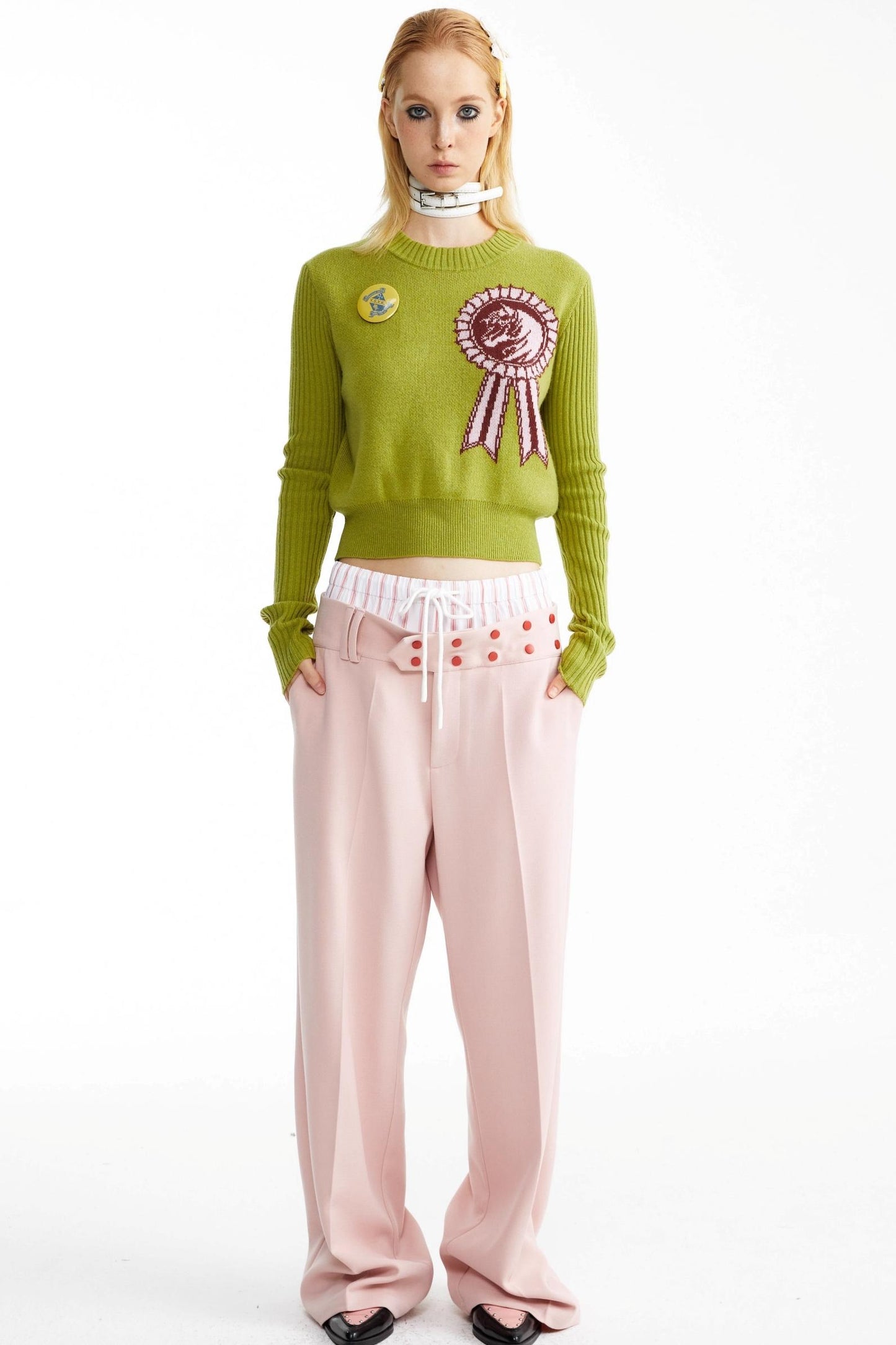 Medallion Pattern Knitted Pullover Sweater