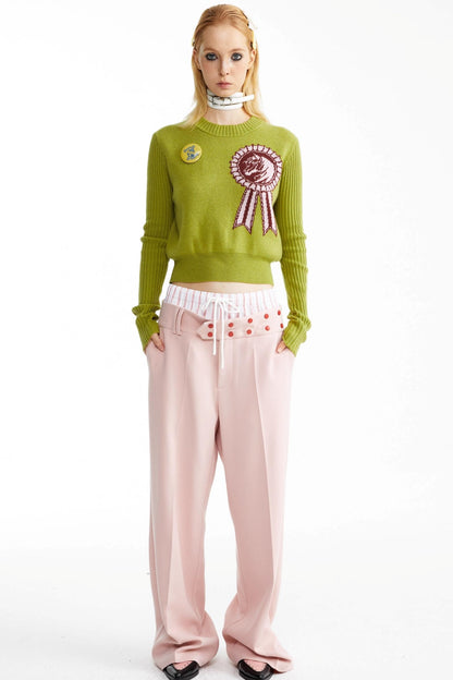 Medallion Pattern Knitted Pullover Sweater