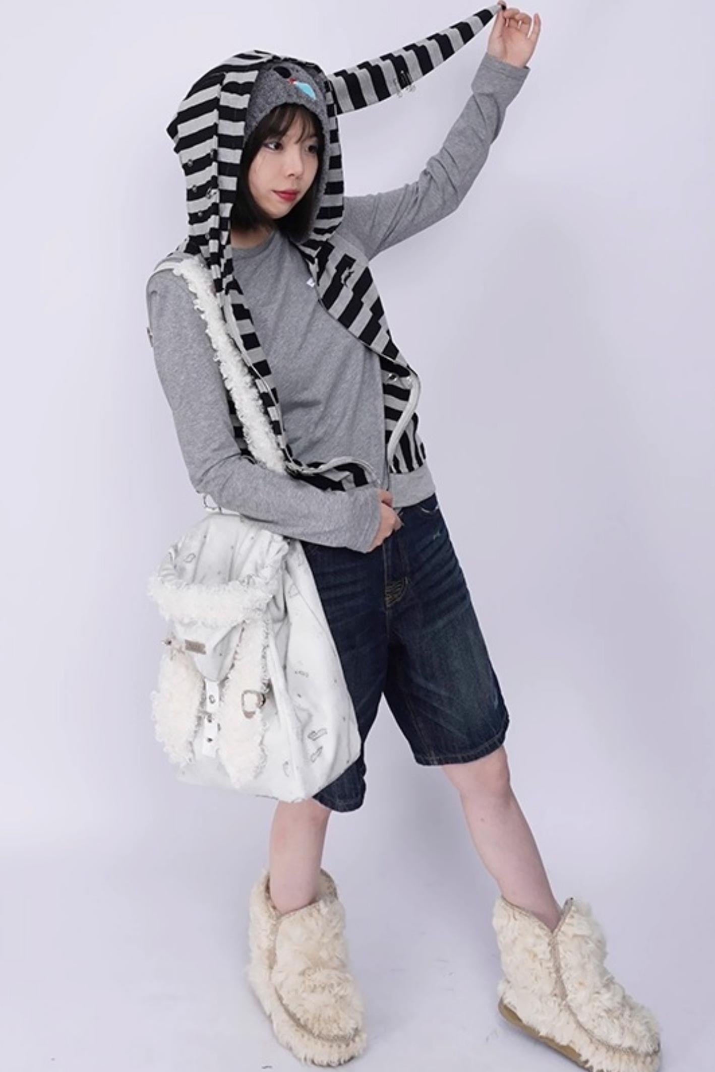 Cute Furry Rabbit Ears Backpack