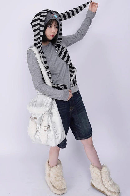 Cute Furry Rabbit Ears Backpack