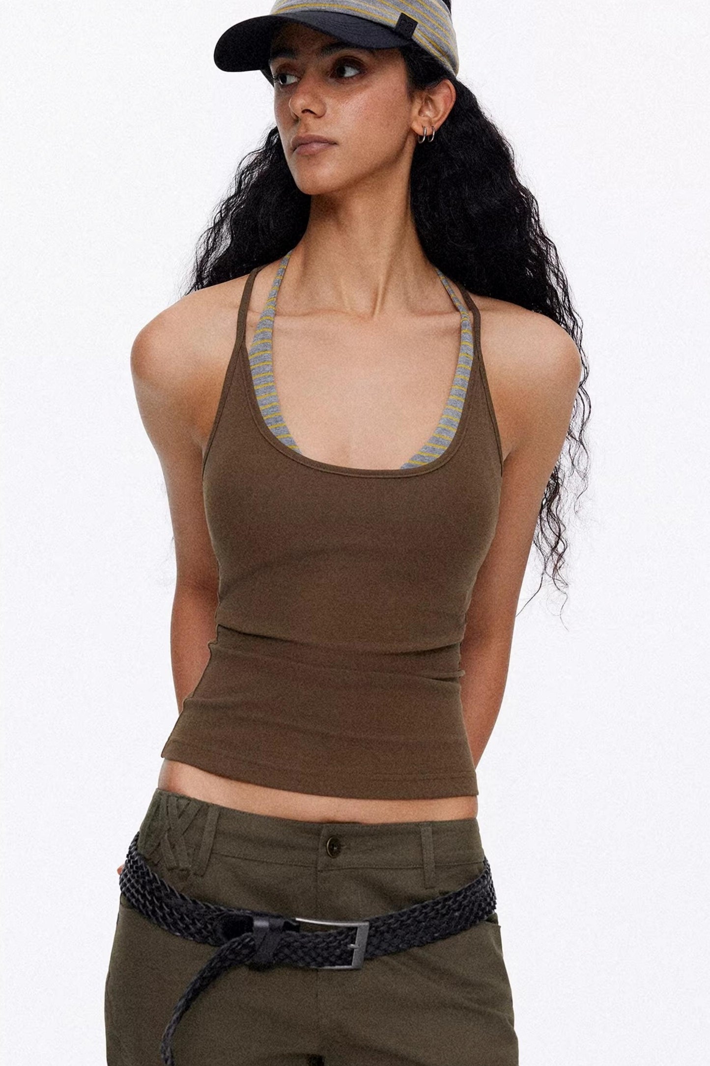 Earth tone brown coffee ribbed tank top
