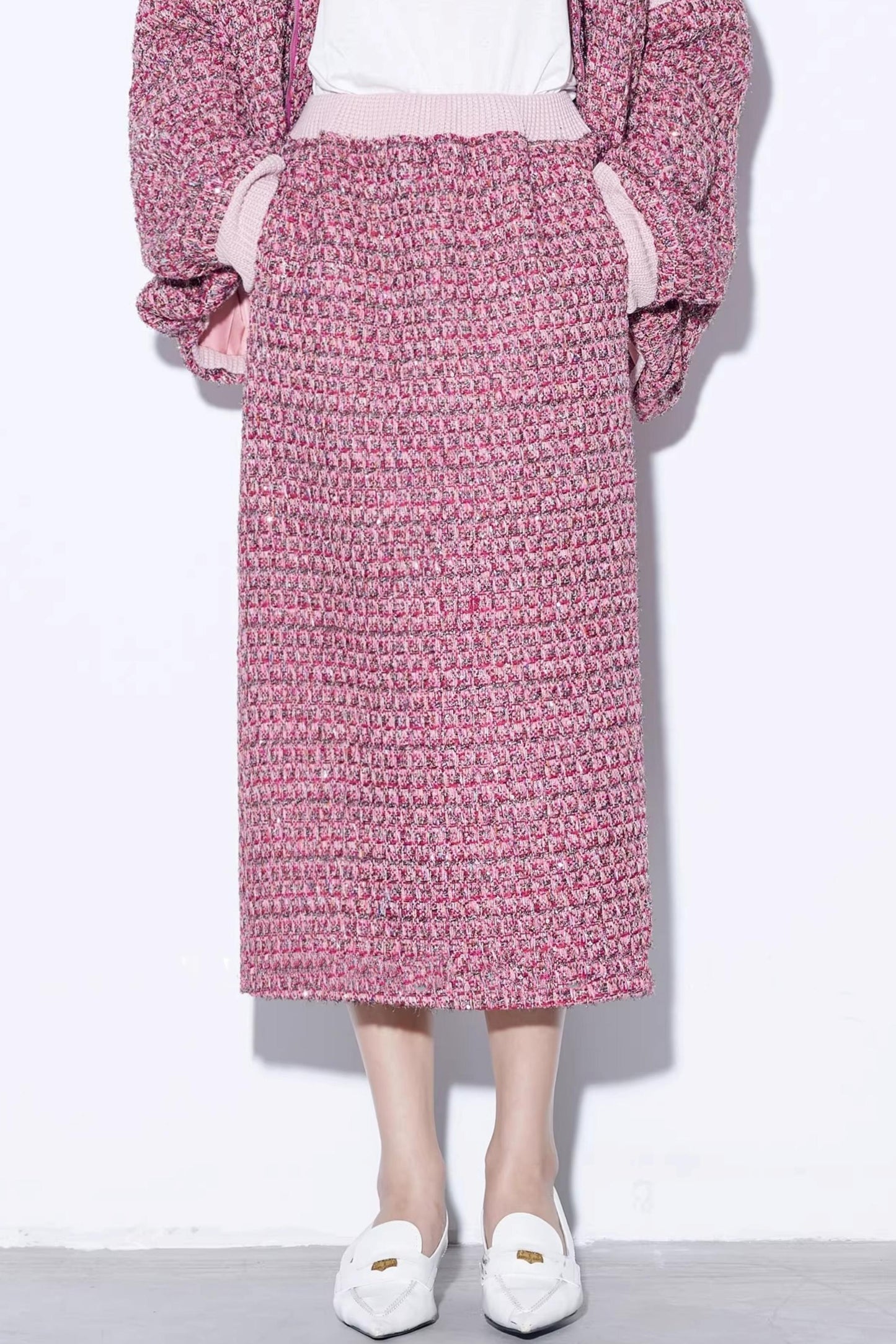 Dekonstruiertes Tweed-Strickjacken-Set