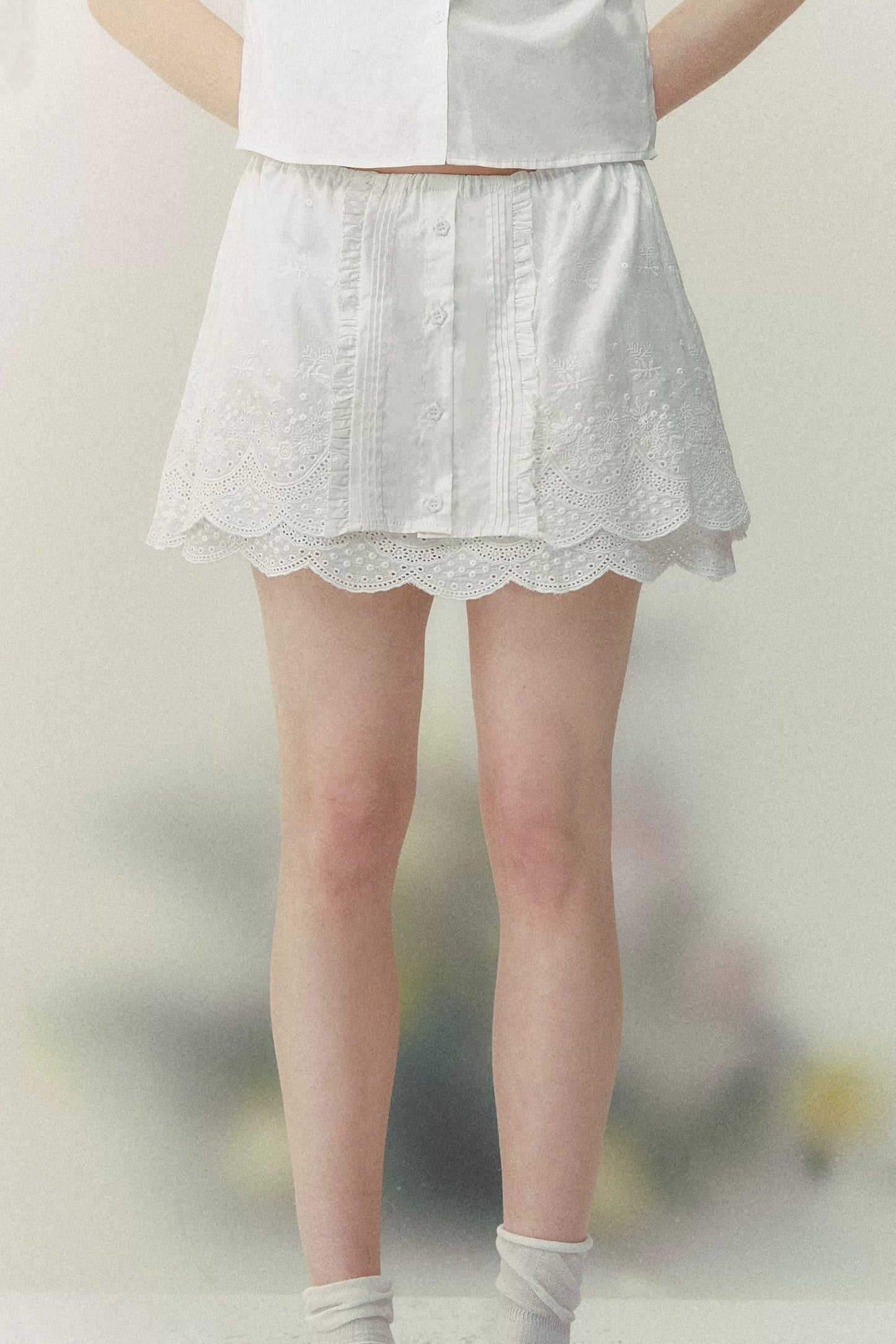 Pure White Embroidered A-Line Skirt