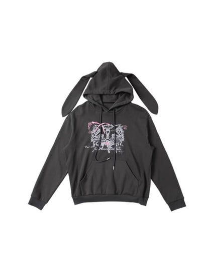 Rabbit Ears Hooded Printed Sweatshirt