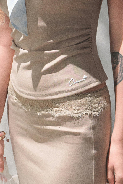 Lace-Trimmed High Waist Skirt
