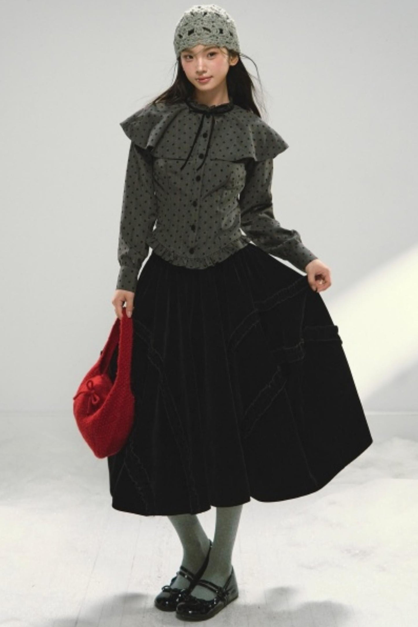 Plaid Velvet Floral Cape Top