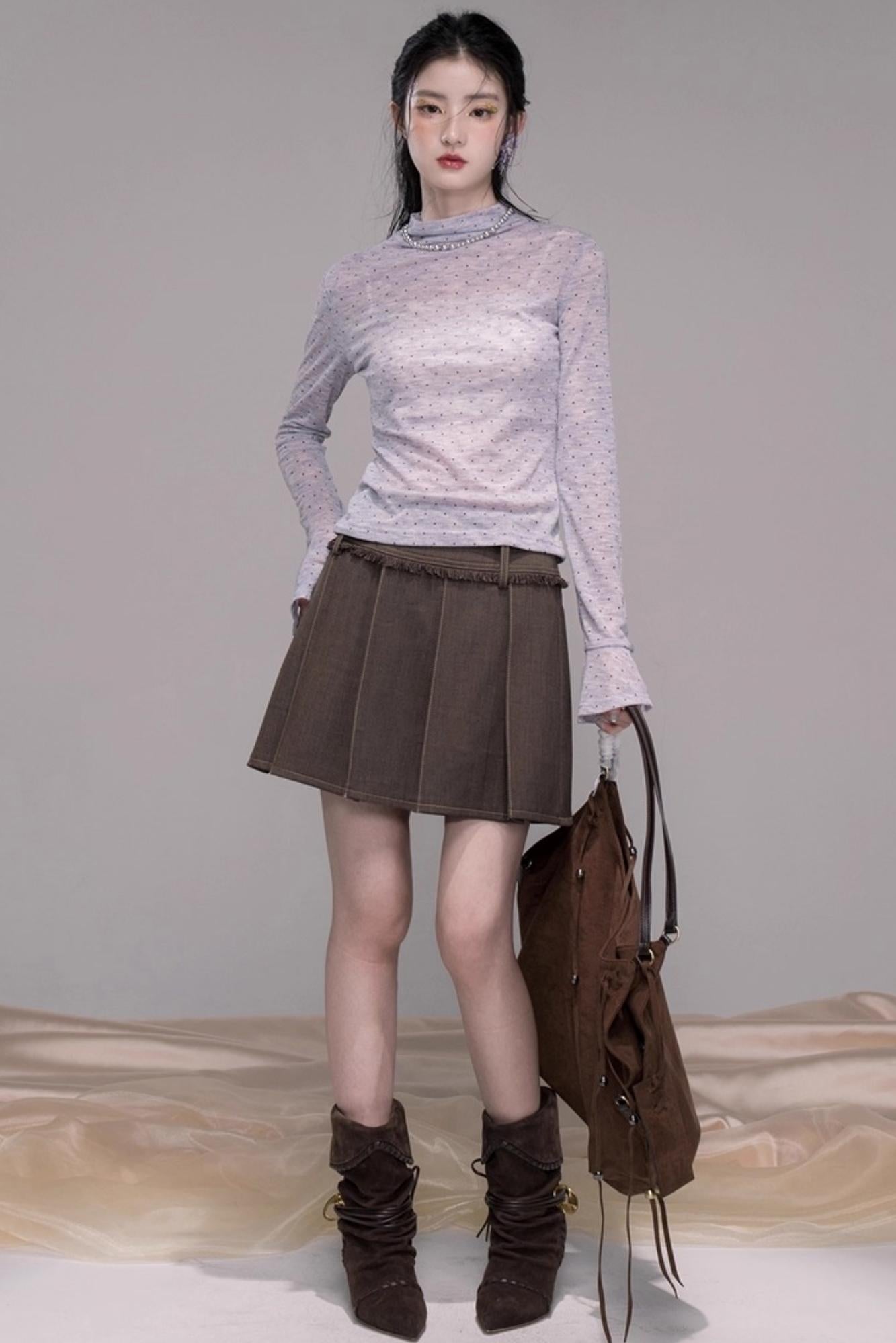 Twilight Gray Polka Dot Shirt Dress Set-Up