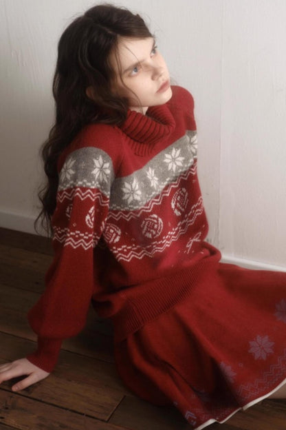 Velvet Cat Patch Wool Sweater Set-Up