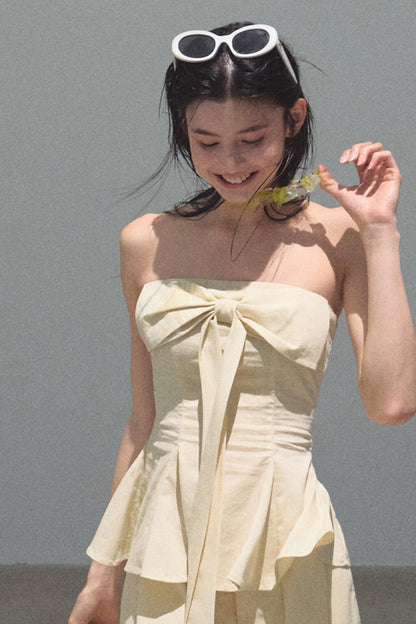 Eternal River Linen Bandeau Top & Wide-Leg Trousers Set-Up