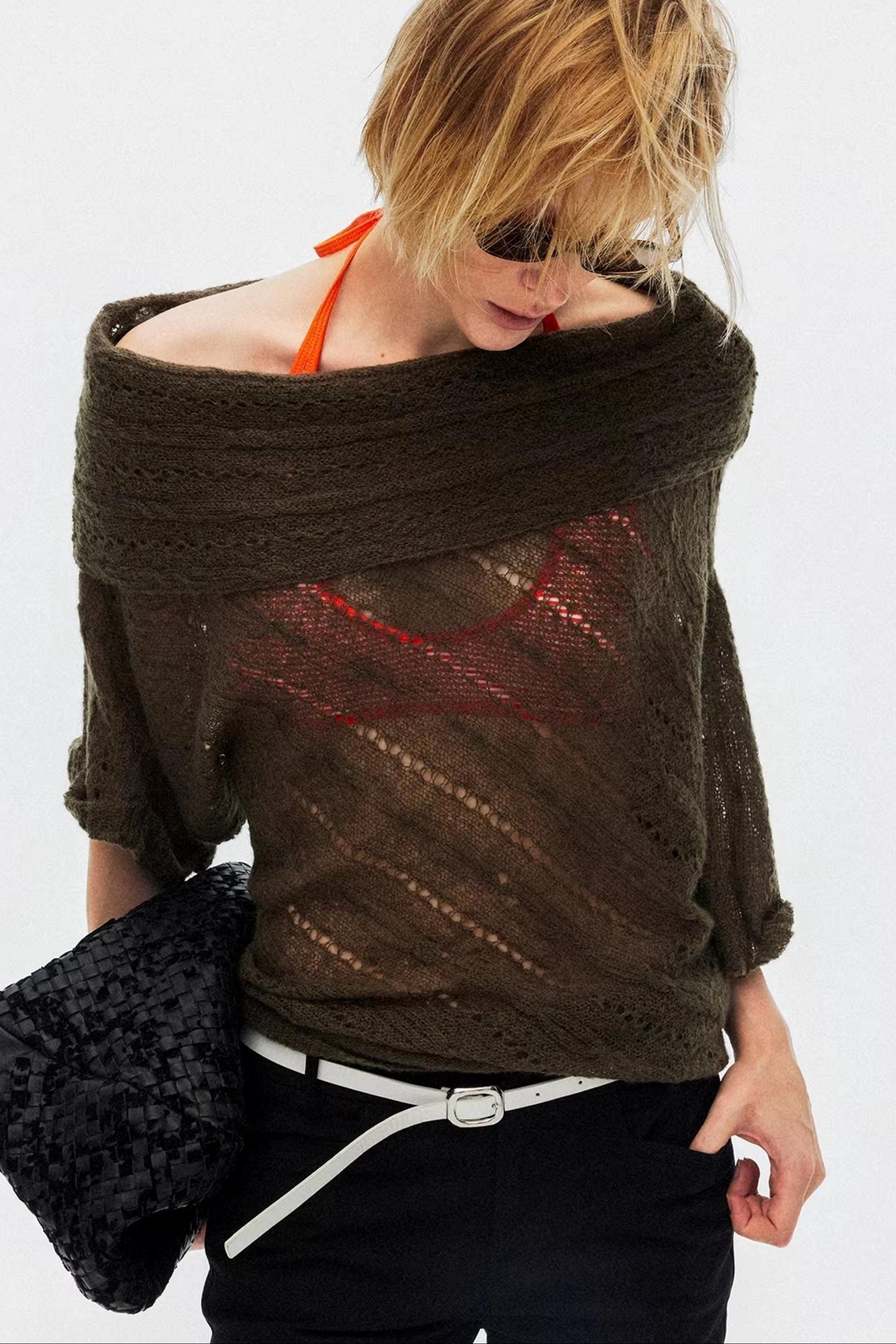 One-Shoulder Oversized Knit Blouse