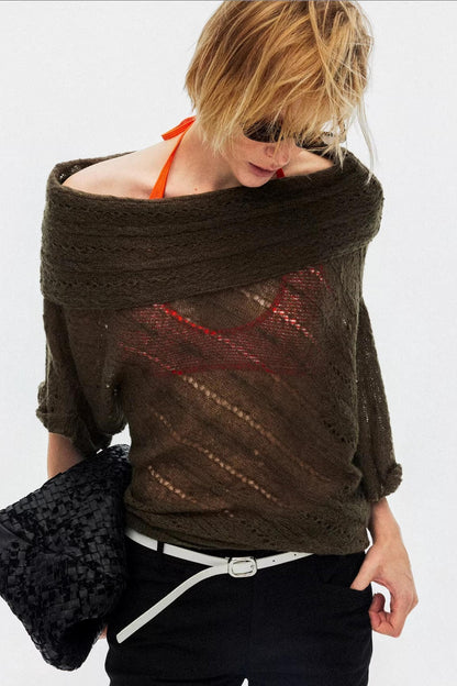 One-Shoulder Oversized Knit Blouse